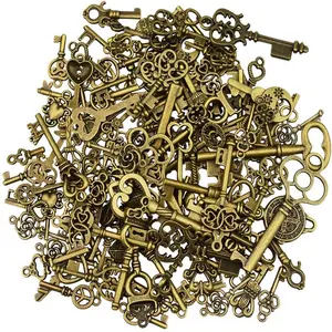 125Pcs Vintage Key Set Charms Antique Style Bronze Brass For Crafts and Arts Decor