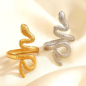 Long Snake Shaped Gold Plated Adjustable Ring Party Hip Hop Style Jewelry