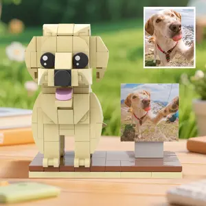 JollyJubilant Sweet Couple Gift Full Body Customizable 3D Face 1 Dog with Polaroid Holder My Custom Brickfigure Granules with Polaroid Personalize Building Block Character