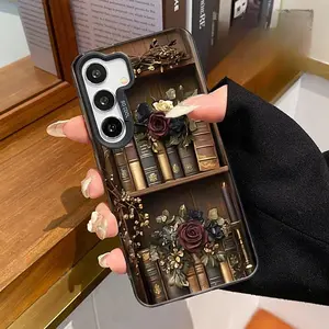 Vintage Bookshelf Elegance Pattern Phone Case Compatible with Galaxy S23 Ultra S24 Plus S25 S22+ IMD Plate Hologram Drop-Proof Ultra Thin Cell Phone Cover Gift