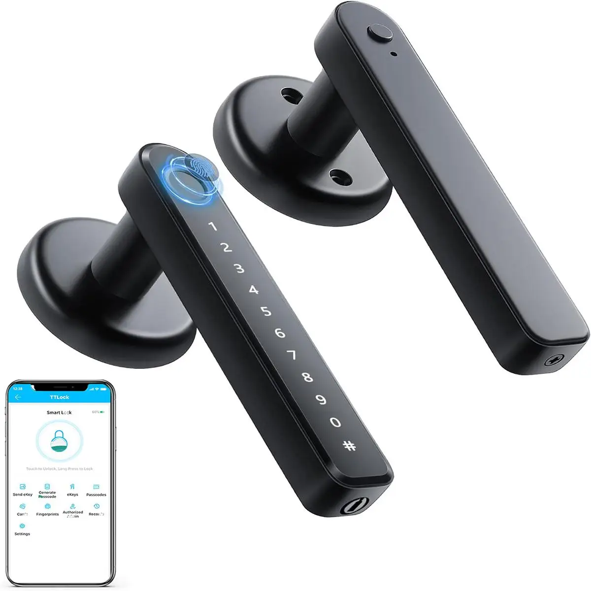 EUERTE Smart Door Knob, Fingerprint Door Lock, Biometric Door Lock, Door Knob With App Control, Great For Bedroom, Apartment, Office, Hotel, Doorknob