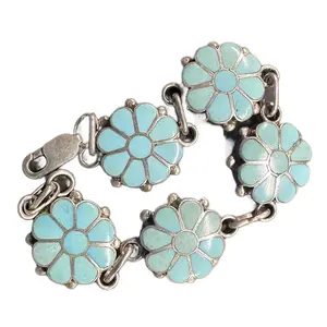 Rare Zuni Hallmarked Navajo Turquoise and Silver Clasp Bracelet