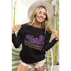 Layered Mardi Sequin Lettering Pullover