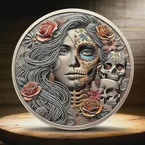 Eternal Beauty Skeleton & Rose Challenge Coin - Memento Mori, commemorative coin, Gothic Collectible collectibles