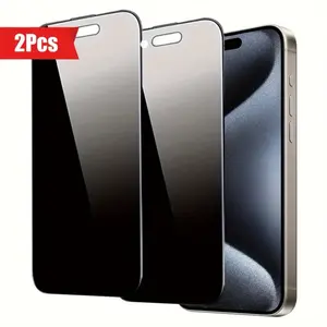 TechGuard 2Pcs iPhone 16 Pro Max Privacy Tempered Glass Screen Protector Full Coverage HD Clear Oleophonic Nano Coating 9H Hardness Durable Shockproof Handheld Accessories