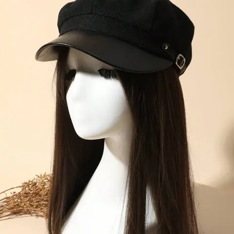 Versatile Fashion Vintage Octagonal Hat, PU Leather Cap with Y2K Metal Buckle Design, Ideal for Parties, Photography and Daily Wear, Cool Hat