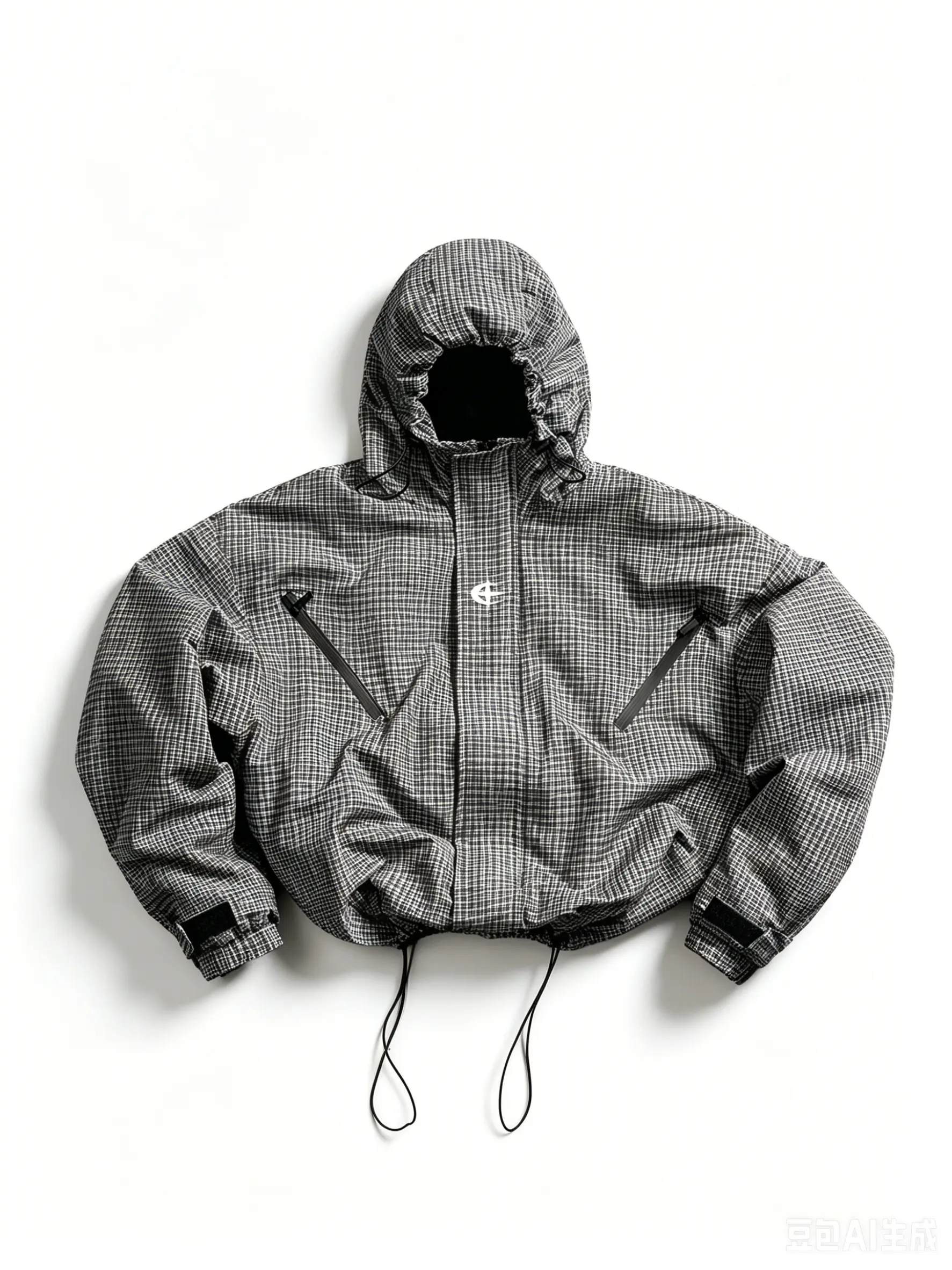Men Oversized Plaid Techwear Jacket Viral Y2K Streetwear, Relaxed Fit Utility Coat for Fall/Winter 2026, Casual Outdoor Layering, Urban Fashion Fit Check Black Outfit