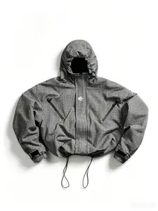 Men Oversized Plaid Techwear Jacket Viral Y2K Streetwear, Relaxed Fit Utility Coat for Fall/Winter 2026, Casual Outdoor Layering, Urban Fashion Fit Check