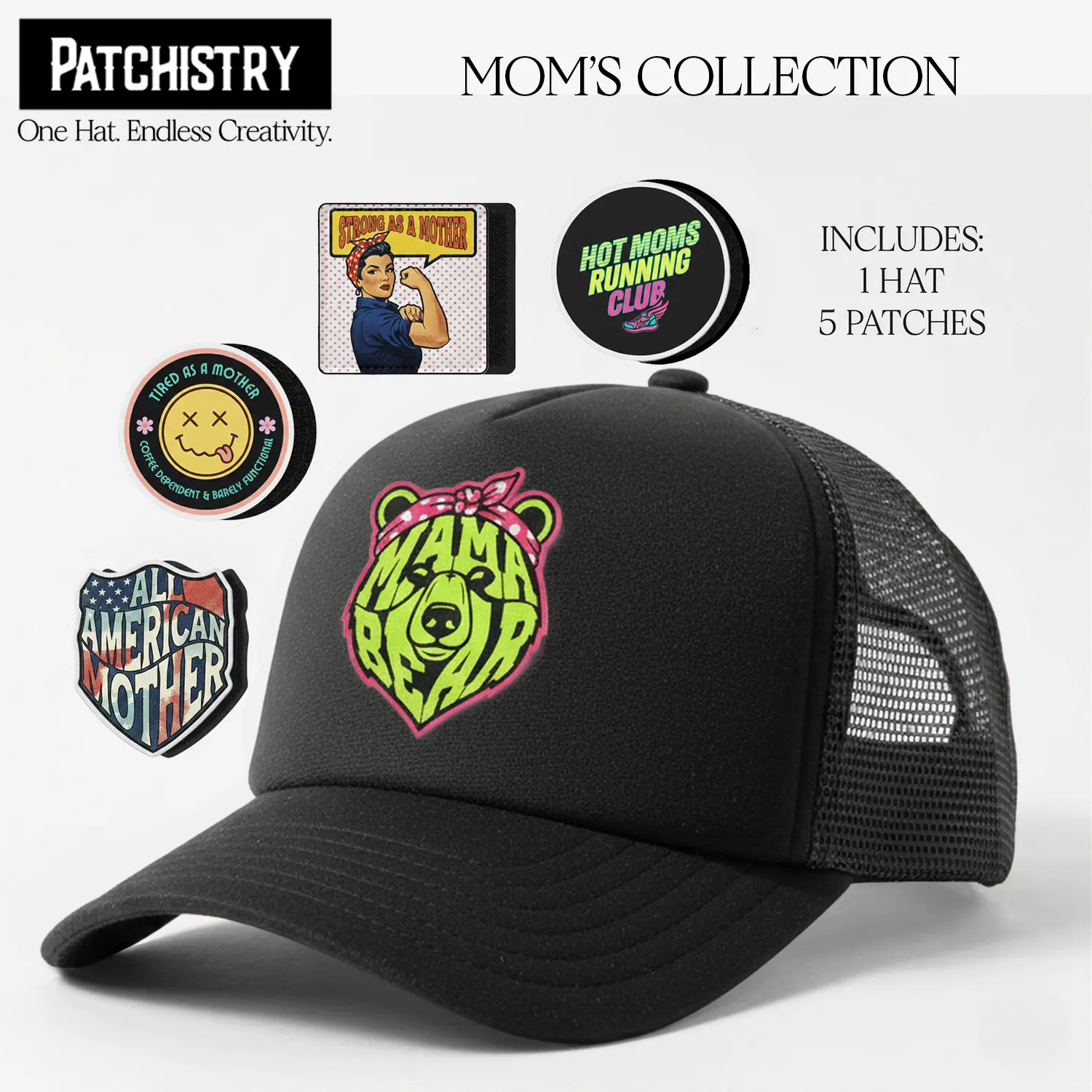 Patchistry Hat Set – Hat + 5 Signature Patch Collection Graphic Hat Printed Trucker Hat