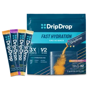 DripDrop Tropical Variety Pack Electrolyte Powder, 8 oz sticks, 32 count