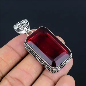 Mozambic Garnet Gemstone Handmade 925 Sterling Silver Jewelry Pendant for Gifts