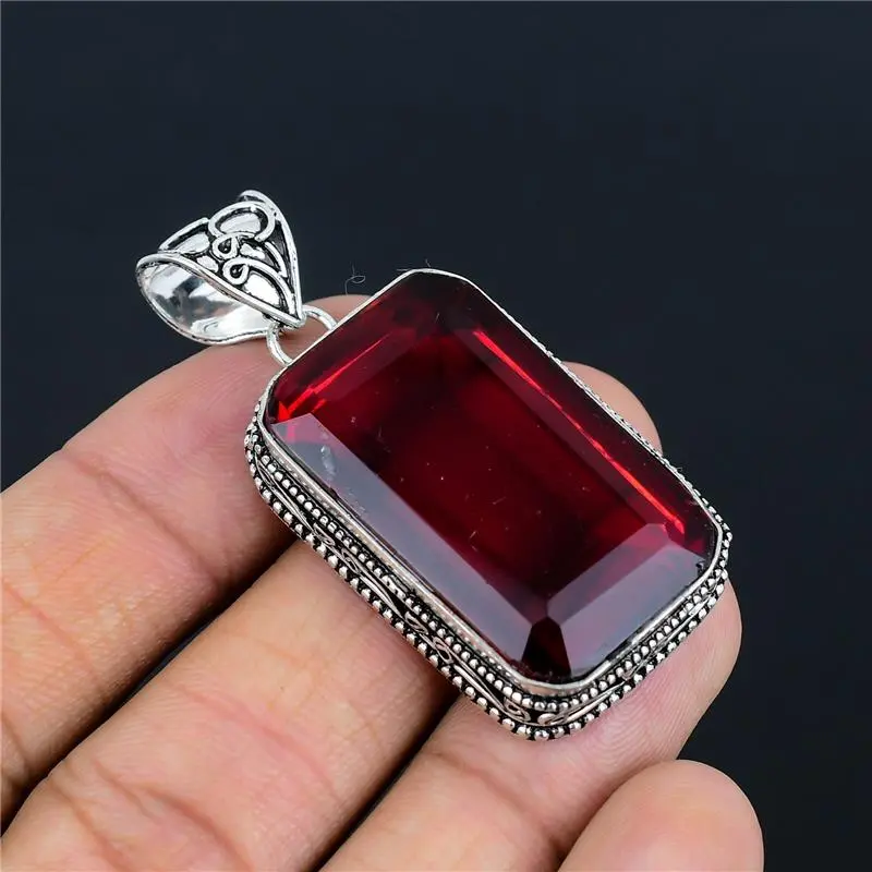 Mozambic Garnet Gemstone Handmade 925 Sterling Silver Jewelry Pendant for Gifts