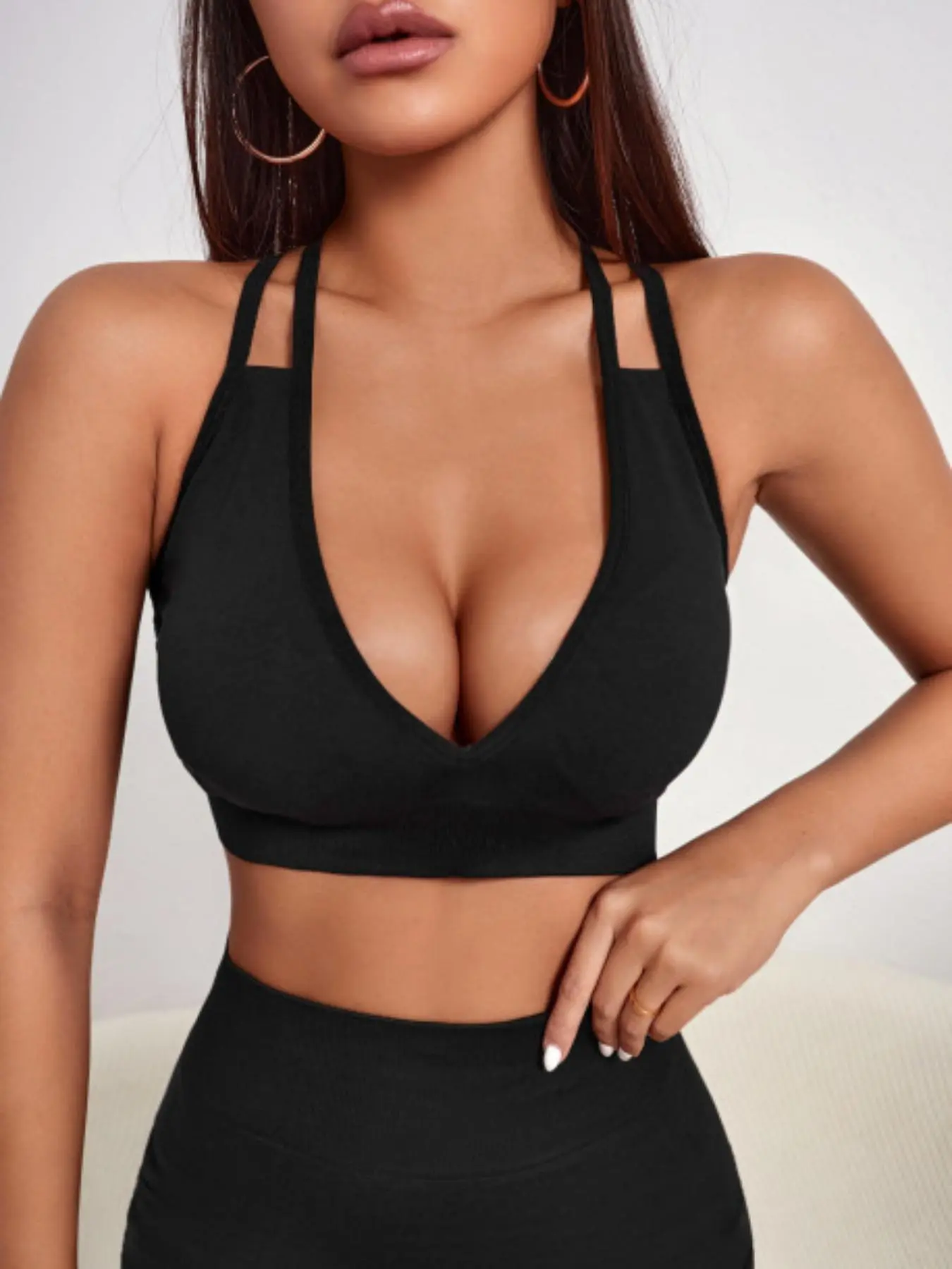 Women's Criss Cross Backless Stretch Sports Bra, Solid Comfy Underwear, Push Up Fitness Bra Yoga Bra Sport Underwear Running Gym Fitness Tops