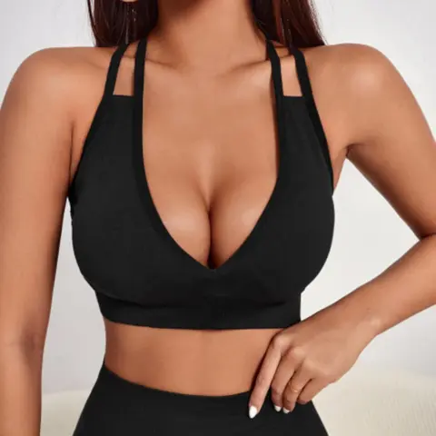 Women's Criss Cross Backless Sports Bra, Solid Comfy Underwear, Push Up Fitness Bra Yoga Bra Sport Underwear Running Gym Fitness Tops