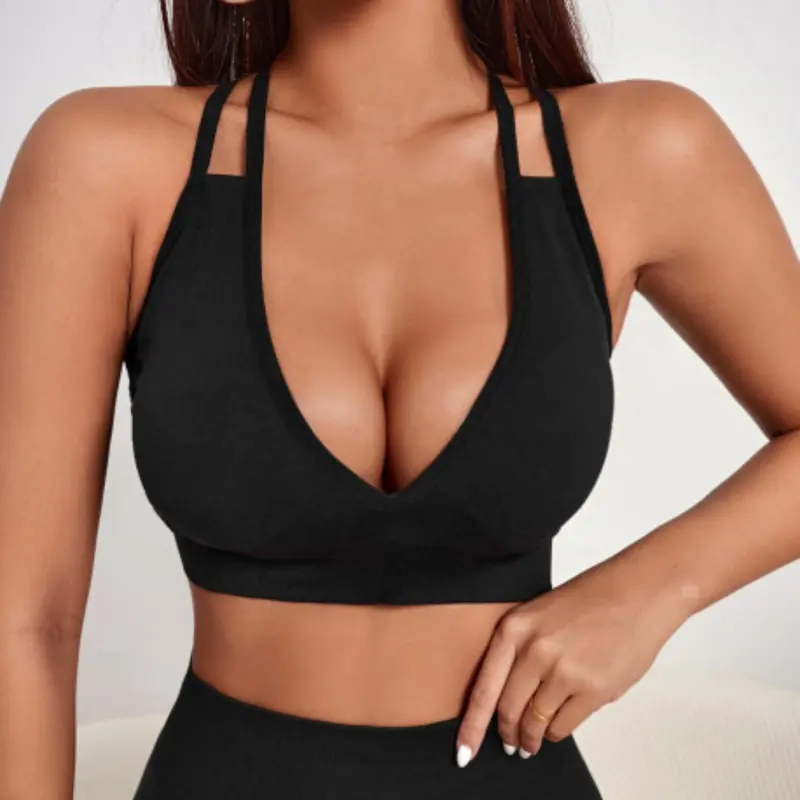 Women's Criss Cross Backless Sports Bra, Solid Comfy Underwear, Push Up Fitness Bra Yoga Bra Sport Underwear Running Gym Fitness Tops