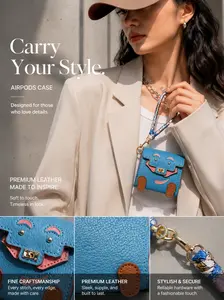 Suitable for Apple Airpods Pro2 leather creative mini lanyard earphone protective case with a high-end cartoon design