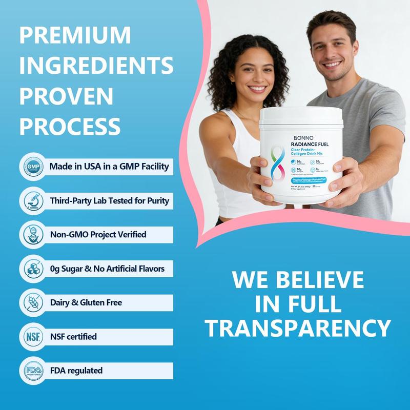 Bonno 30g Dual Protein Powder with Clear Whey & Collagen for Muscle Recovery & Glowing Skin, Refreshing Mango Passionfruit, 20 Servings Drink Mix