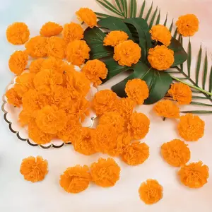 80 Pcs Artificial Marigold Flowers,2" Silk Marigold Flower Heads with Stems,Orange Flowers Artificial