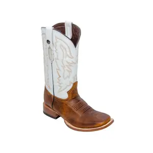 RANCHO SEMENTAL MEN’S Damiana Orange Western Boots Whit White Top