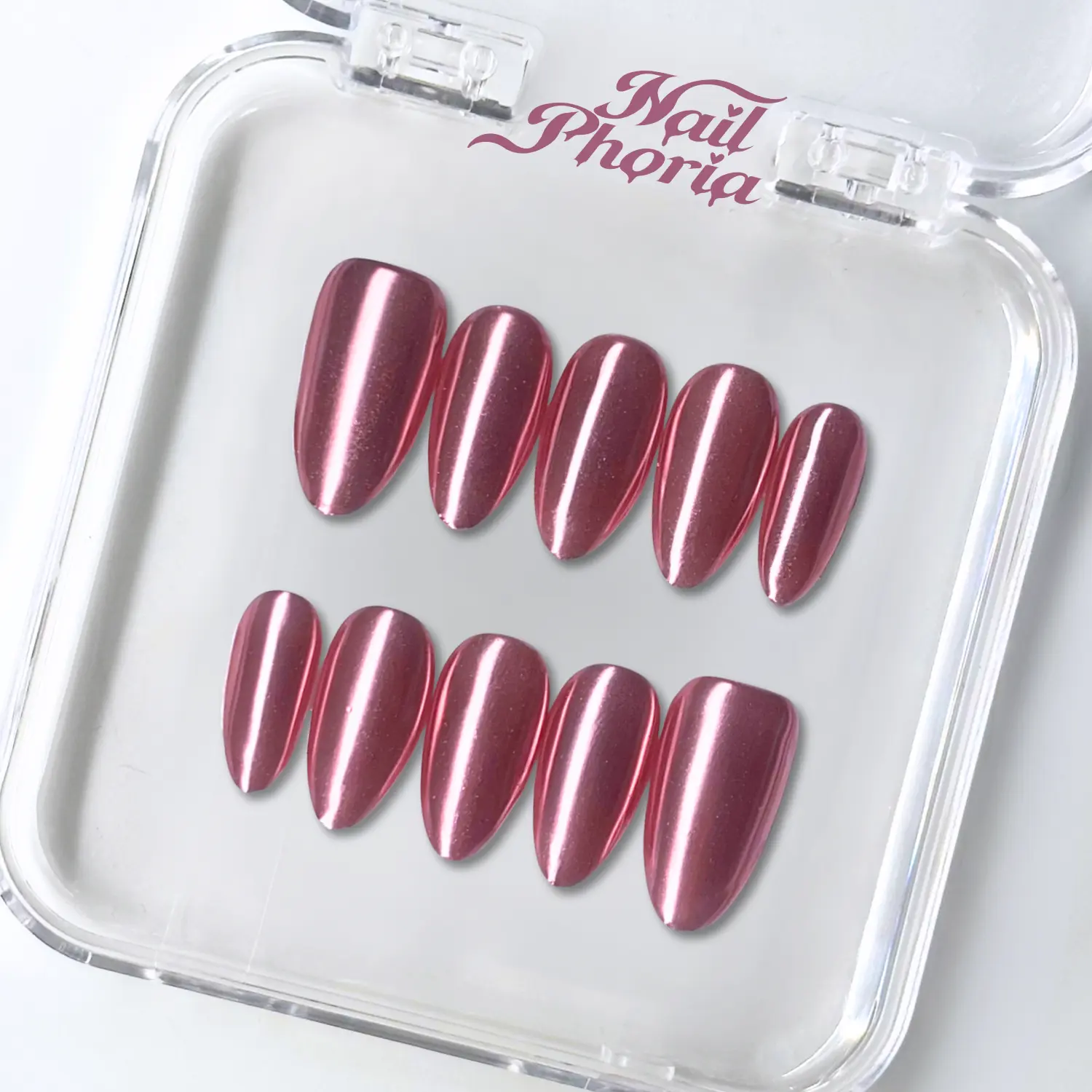 NailPhoria ROSE GLINT - Valentine Handmade Press-On Nails | Reusable, Salon-Quality, Long-Lasting, Glossy Design