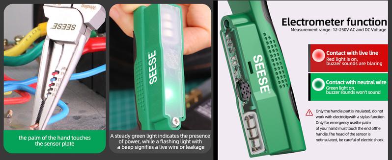 【TikTokShopHolidayHaul】SEESE 8 in 1 Wire Stripper Twister for Cutting and Pulling Wires, Voltage Tester Pliers,Cable Scissors, 12V to 250V Live,Null,Hot Wire Judgment AC DC, Audible and Flashing LED Alarms Gift for Thanksgiving,Christmas,New Year