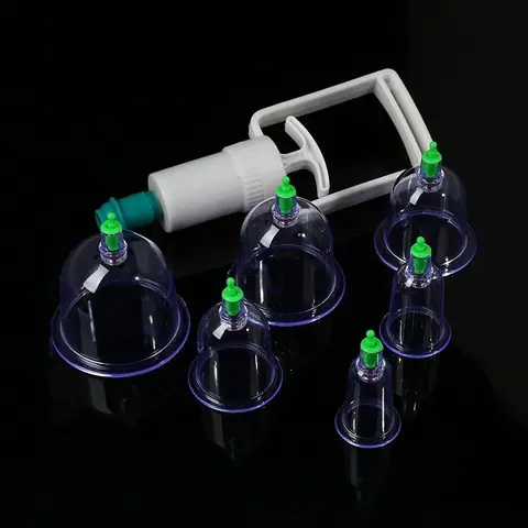 6-Cup Chinese Magnetic Vacuum Cupping Set with Manual Pump, Plastic & Rubber Professional Kit for Muscle Pain Relief, Muscle Therapy, Home Supplies & Party Gifts
