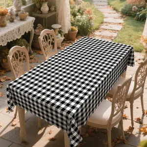 1pc Black and White Plaid Tablecloth, Rectangular&Round Tablecloth, Dining Room Decoration, Table Cloth, Party Decor, Suitable For Daily Home Kitchen, Restaurant Terrace Indoor And Outdoor Use, Suitable as Gifts, Weddings, Birthday Parties table  linens