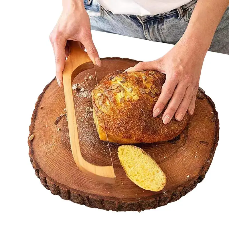 Wooden Handle Bread Bow Knife, Stainless Steel Serrated Bread Knife, Bread Slicing Knife for Home Kitchen Baking House, Utensils