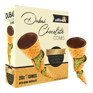 Dubai Chocolate Cones with Pistachio Kunafa | Made with Premium Belgian Chocolates | Vacuum-Sealed Pack | 20 Count | Kunafa Chocolate | Chocolates de Dubai - 5.3 oz