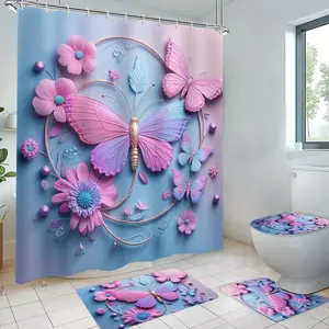 Luxury Butterfly Print Waterproof Shower Curtain Set, Includes 12 Hooks, Ideal for Home Hotel Bathroom Decor