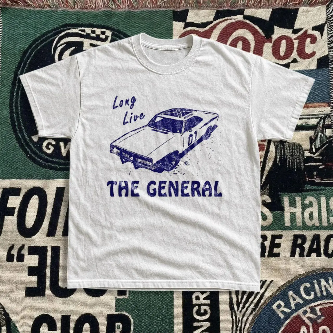 Gildan Men's White T-shirt, Vintage Long Live The General Dukes of Hazzard 01 Car Graphic Tee, Americana Streetwear, Unisex Graphic Tee, Gift for Car Lovers