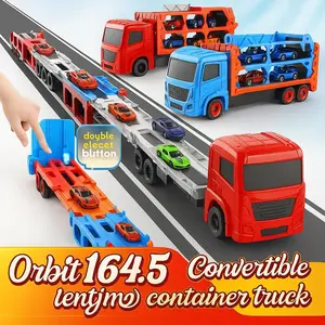 Carrier Truck Race Track Toys Foldable 3 Layer Track Playset with 6 Die-Cast Race Cars Transforming Track Container Truck Christmas Gifts,TikTokShopBlackFriday