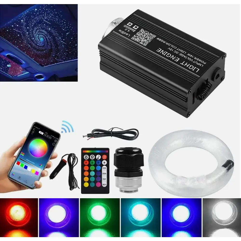 500PCS Heat-Resistant RGBW Fiber Optic Starry Ceiling Fairy Lights Set - Wireless Bluetooth APP, 24-Key Remote, Music Sync, Twinkle & Static Modes for Bedroom, Car Interior Decor