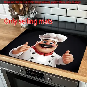 1pc cartoon chef stove protector, heat-resistant and anti slip, scratch resistant synthetic material, very suitable for electric glass stoves, ovens and washing machines, kitchen safety mats, kitchen stove protector, Kitchen Decorative Placemat, Home