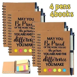 8pcs Employee Appreciation Gift Set - 4 Inspirational Spiral Notebooks & 4 Pens with Motivating Phrases, Sticky Notes, Christmas Present Kit, Paper Office Supplies, Stationery Supplies for Team Building, Teacher's Day, Staff Recognition Awards