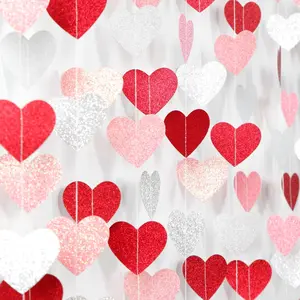 Glitter-Red - Valentines Party-Decorations Heart-Garland - 52ft Galentines Women Streamers Banner,Romantic Special Night Wedding Bachelorette Bridal Shower Birthday Backdrop Decor