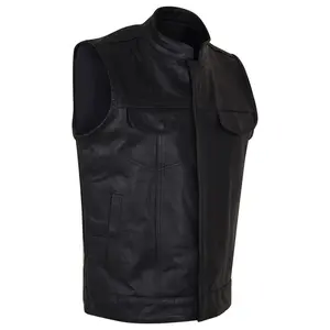 Men's Standard Black Zipper and Snap Closure interior Pockets SOA Style Leather Motorcycle Vest
