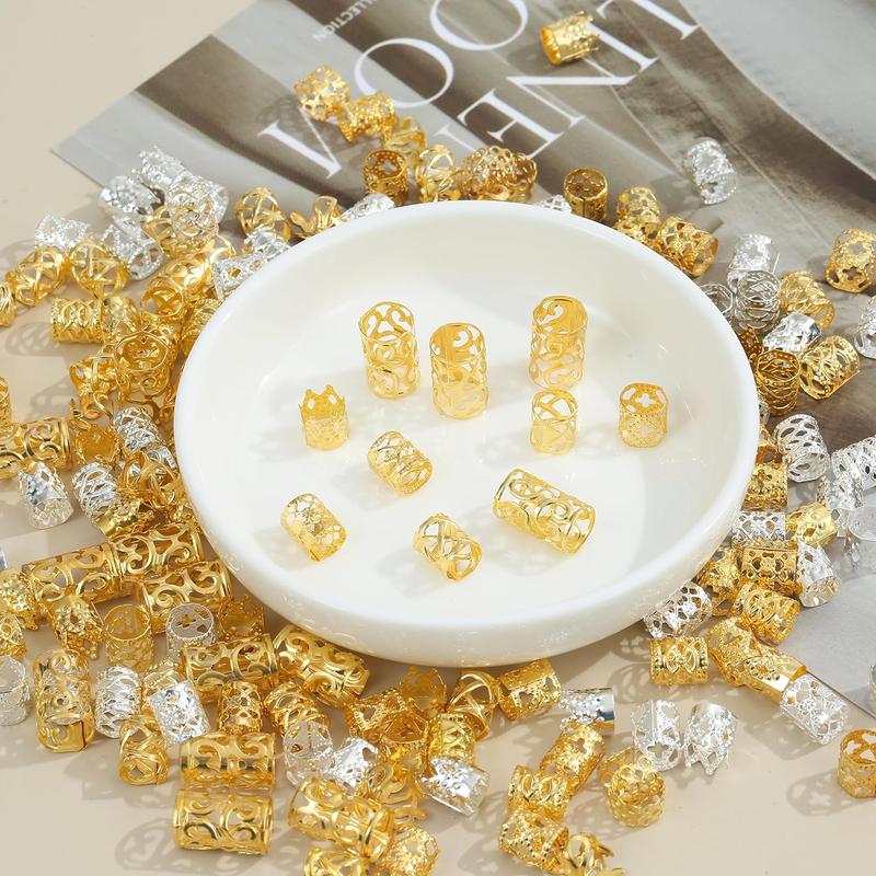 220 Pcs Gold Hair Jewelry for Braids, 12 Styles Gold and Silver Hair Accessories Cuff for Braids and Dreadlocks, Adjustable Metal Rings Cuffs Clips for Dreadlock Accessory Jewelry Decorations