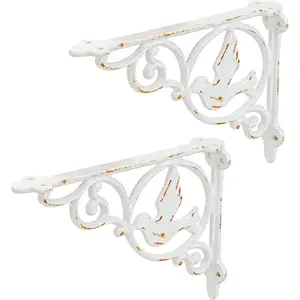 9.2 Inch Cast Iron Rustic White Brackets for Shelves, 2 count  Metal Decorative Angle Support Doorway Bracket, Heavy Duty Victorian Shelves Corbels, Wall Mounted Floating Shelf Bracket
