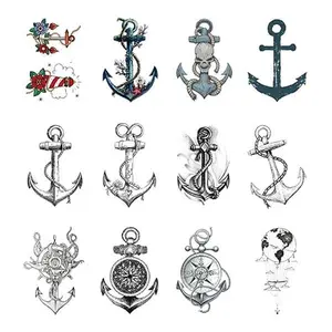 Anchor Ship Temporary Tattoo Sticker Waterproof Fake Tatoo Men Women Adult Boys Teens Body Art 10.5X6cm Set of 12