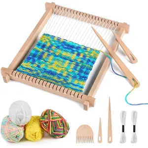 Weaving Loom Kit,9 * 11inch Wooden Weaving Loom for Kids,Adult and Beginners,Multi-Craft Handcraft Wooden Loom Set for Kids with Yarns,Rods,Combs,Shuttles,Rubber Bands and Instructions