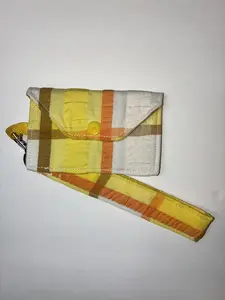 Wristlet Keychain and Wallet Set - 100% Cotton, Yellow Plaid Design, Metal Keyring, 3x4.5 Inches Wallet, 1x6.5 Inches Wristlet, Everyday Use