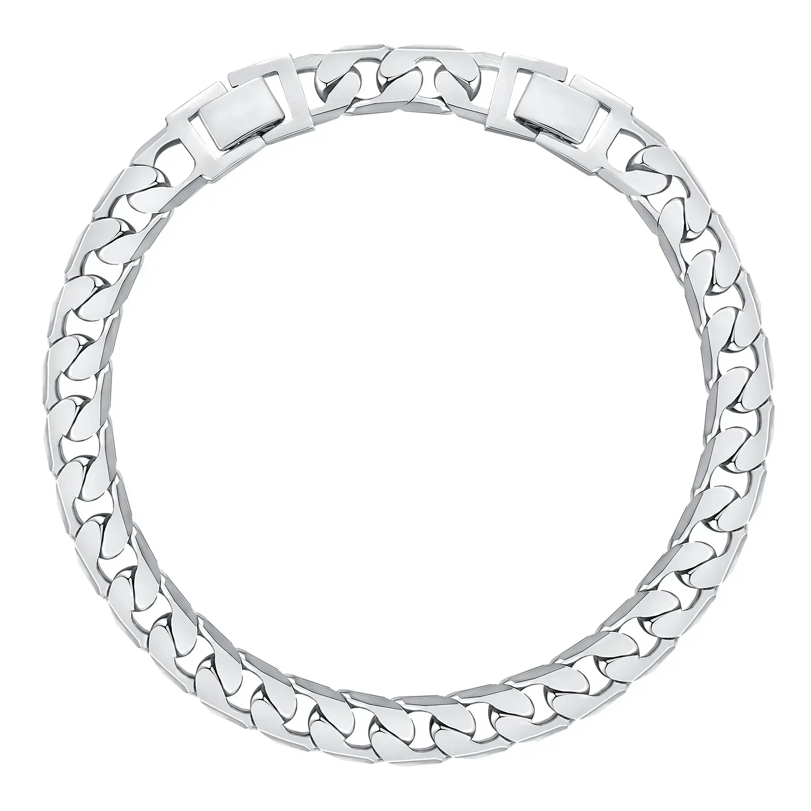 Stainless Steel Silver Cuban Link Bracelet for Men, Polished Flat Curb Chain Wrist Bracelet, Waterproof Anti-Tarnish Classic Hip Hop Jewelry Gift For Him