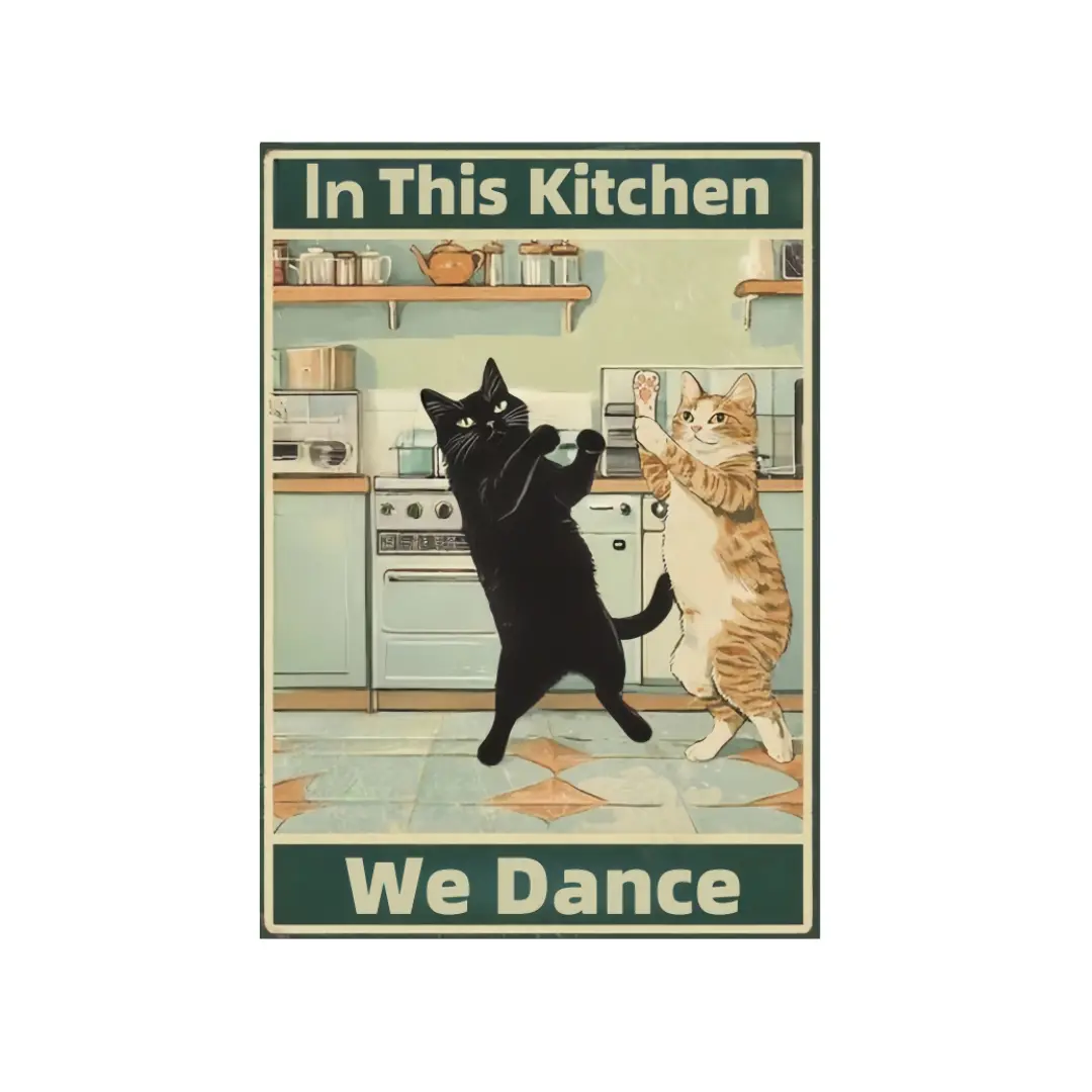 Funny Cat Kitchen Wall Decor – Vintage Metal Tin Sign for Home, Cafe, or Bar, Retro Cooking Theme Wall Art, 12x8 Inch