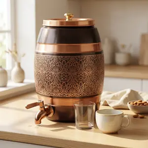2-Gallon Pure Copper Water Dispenser with Tap | Handcrafted Ayurvedic Copper Water Tank for Healthy Drinking Water | Home & Kitchen Wellness Storage Container