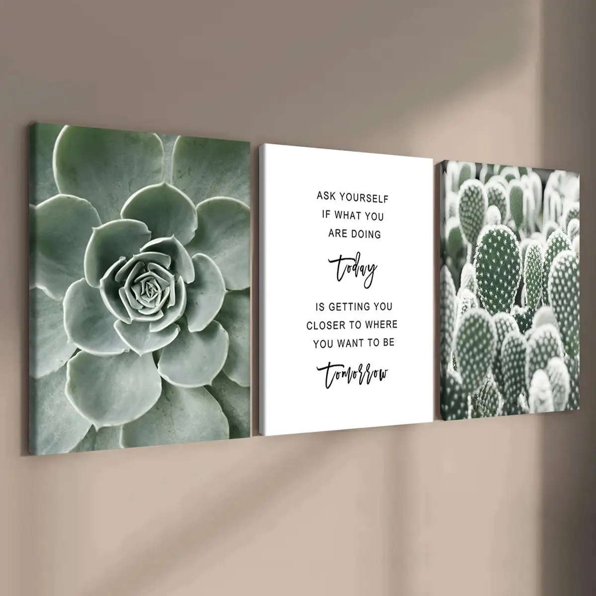 Wooden Framed Canvas Painting, 3 Counts/set Artistic Modern Art Succulent Pattern Wall Art, Botanical Wall Art, Modern Art Design, Wall Decor for Home Living Room Bedroom Office Decoration