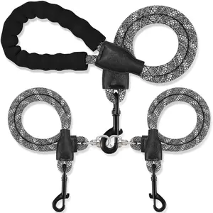 Double Dog Leash for Two Dogs - Detachable 360° Swivel, No Tangle Leash with Reflective Strips for Walking and Training Small Medium and Large Dogs, S/8-45ibs, Black
