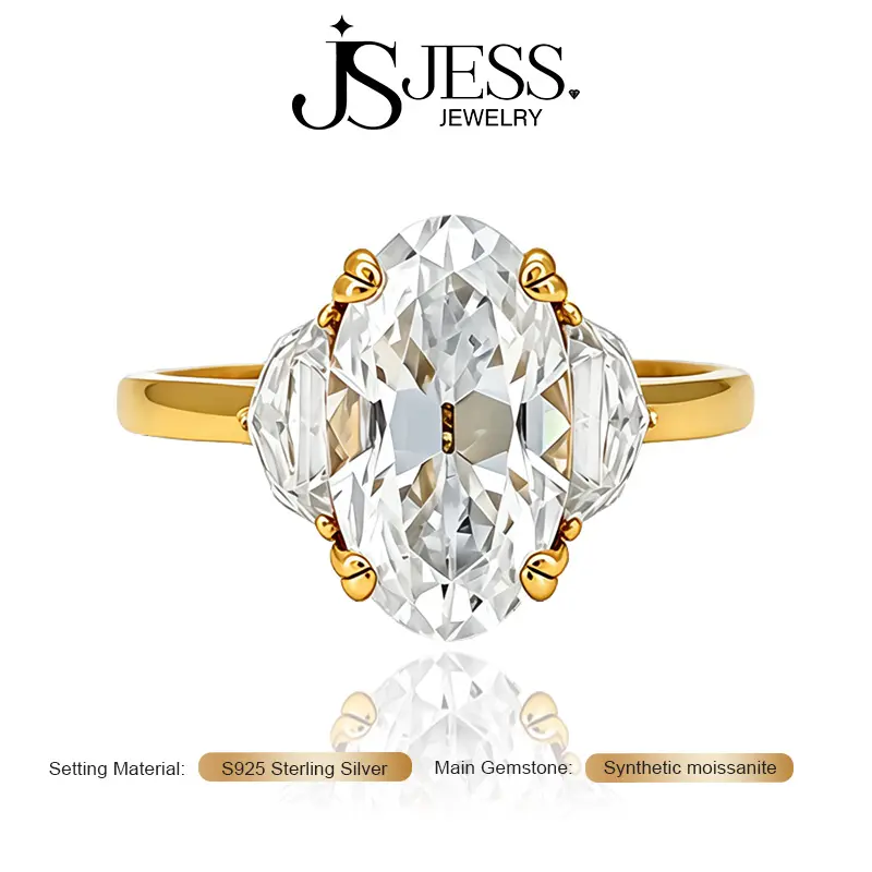 【Olivia】4.8CT 7*12MM/3*6mm Oval Old Mine Cut Full Moissanite Ring D Color VVS1 S925 Sterling Silver Platinum/18k Gold Plated Big Bling Engagement Ring Pass Diamond Tester