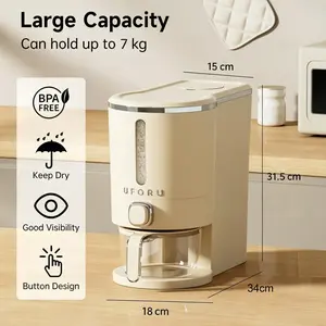 Rice Dispenser 11 Lbs Airtight Rice Storage Container with Measuring Cup – Cream White Pantry Organizer