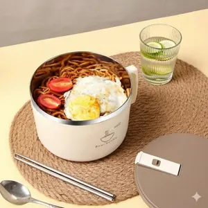 Stainless Steel Large Noodle Bowl for Family Dorm Office Use Commercial Grade Kitchenware Splash Proof Non Slip Design Durable Container for Soup Rice Pasta Instant Meals